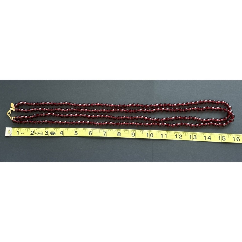 Vintage Joan Rivers Double Stranded Red Glass Beads Knotted Necklace 32" - Picture 7 of 7